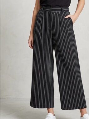 ❤️ NFINITY Black Pinstriped Wide-Leg Trousers - Size M